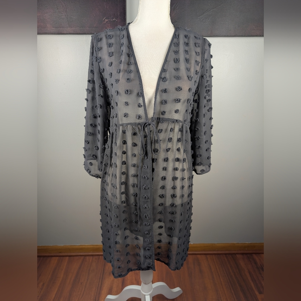 Maurices Gray Textured Swiss Dot Cardigan/Wrap